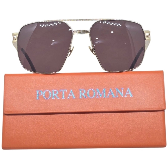 Porta Romana Square Gold Sunglasses - Picture 2 of 7